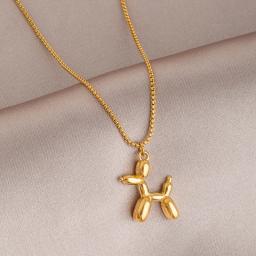 Poodle Balloon Dog Pendant Necklace para Meninas, Aço Inoxidável, Bonito, Doce, Charme Engraçado, Clavícula Chain, Unique Jewelry, Birthday Gift - Image 1