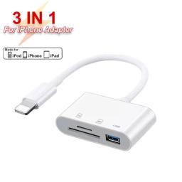 Adaptador de câmera USB 3 em 1 para iPhone tipo C para cartão SD e TF, compatível com iPhone e iPad, leitor de cartão e chave de segurança USB - Image 2