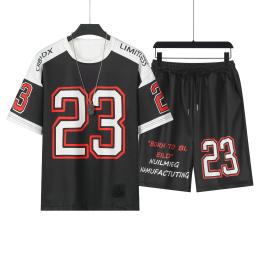 Terno esportivo masculino respirável de duas peças, camisetas e shorts de basquete, conjunto de alta qualidade, conjunto New Jersey, roupas de verão, 2024, 2023 - Image 2