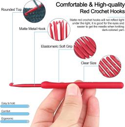 Silicone Handle Aluminum Crochet Needle Set, Gancho de crochê vermelho, Ganchos ergonômicos para mãos artríticas, Presentes de crochê, 9Pcs - Image 2