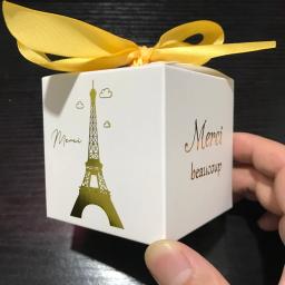 Mini caixa de doces branca dobrada Merci Torre Eiffel, Favor de Festa, Lembranças para o Convidado, 6cm, 20Pcs - Image 1