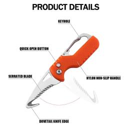 Faca dobrável portátil para acampamento ao ar livre, Express Parcel Knife Cortador de gancho serrilhado inoxidável, Carry-on Survival Tool, Box Opener - Image 4