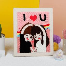 Amantes punch agulha bordado kits para iniciantes fio macio perfurador agulha bordado kit diy artes artesanato needlework decoração da sua casa - Image 4