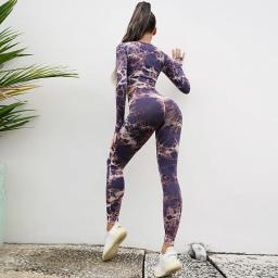 Tie Dye Seamless Gym Leggings para mulheres, camiseta de manga longa, roupas de ginástica esportiva, calças running, tops elásticos de ioga, calças de treino - Image 4
