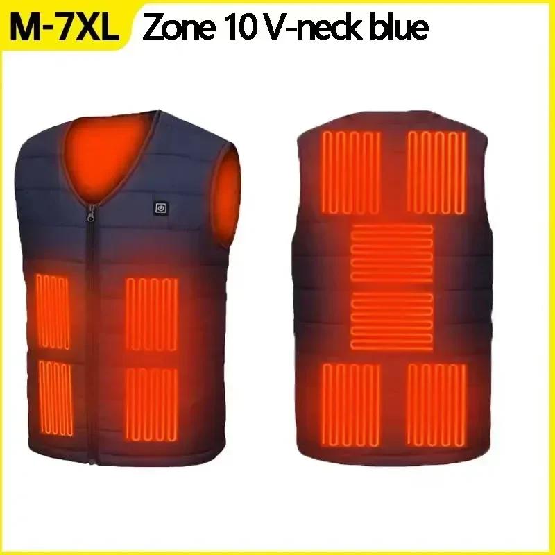Colete aquecido com decote em v, controle inteligente de temperatura, casaco de algodão lavável, usb, inverno, esqui, caminhadas, acampamento, jaqueta anti-frio - Image 1