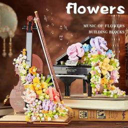 Mini Piano Violino Blocos de Construção, Instrumento Musical, Flor Preservada, Cachoeira, Tijolos Modelo DIY, Brinquedos Infantis, Presentes de Férias - Image 1
