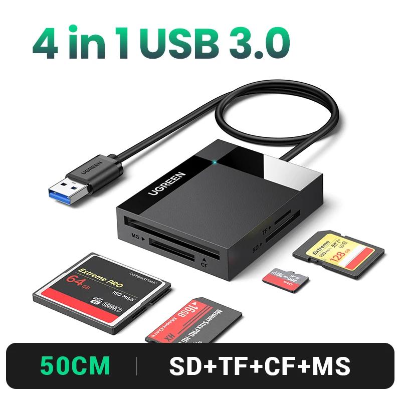 Ugreen leitor de cartão 4-em-1 usb3.0/USB-C sd micro sd tf cf ms compacto adaptador de cartão flash para computador portátil multi otg leitor de cartão inteligente - Image 1