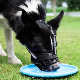 Focinho de cão ajustável com tira reflexiva, Forte respirável anti-morder cão boca capa, Plástico pode beber água - Image 1