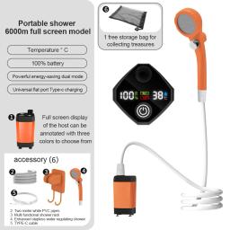 Chuveiro de acampamento ao ar livre com display digital, bomba de chuveiro elétrica portátil, IPX7 impermeável, caminhadas viagem, rega pet, 4800mAh - Image 6