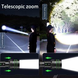 Mais poderosa lanterna led de tiro longo com zoom tocha de acampamento embutida 26650 bateria lanterna tática de alta potência para ao ar livre - Image 3