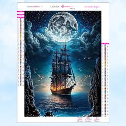Barco Diamante Pintura Kit, Mosaico Navio Pirata, Sob o Luar, Artesanal Bordado Arte, Home Decor Presente, Nova Coleção, 2024 - Image 1