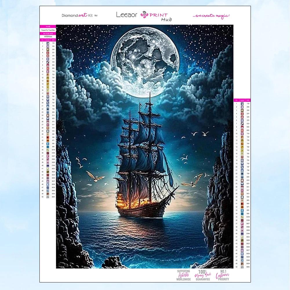 Barco Diamante Pintura Kit, Mosaico Navio Pirata, Sob o Luar, Artesanal Bordado Arte, Home Decor Presente, Nova Coleção, 2024 - Image 1