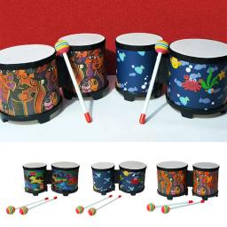 Tambor de mão bonito para crianças, instrumento de percussão, brinquedo musical, tambor artesanal, 2 baquetas coloridas - Image 2