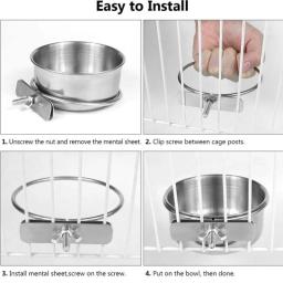 Copos de alimentação de papagaio de aço inoxidável Prato alimentador de pássaros Tigelas removíveis para alimentos Suporte de braçadeira para gaiola Pequenos animais - Image 4