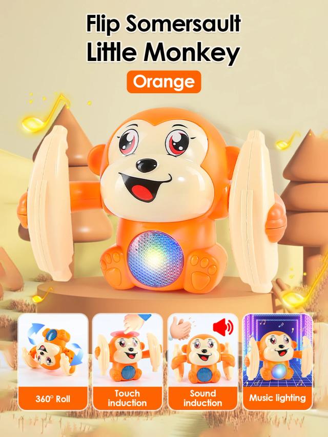 Brinquedo Macaco Elétrico Rolante com Luz e Música para Bebês e Crianças