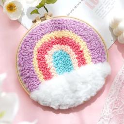 Diy colorido arco-íris punch agulha kit bordado poke lã fio de trabalho agulha gato kit para iniciante artesanal presente para mulher - Image 2