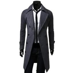 Casaco longo trespassado masculino, jaqueta de outono, cor sólida, auto-cultivo, alta qualidade, marca de moda - Image 1