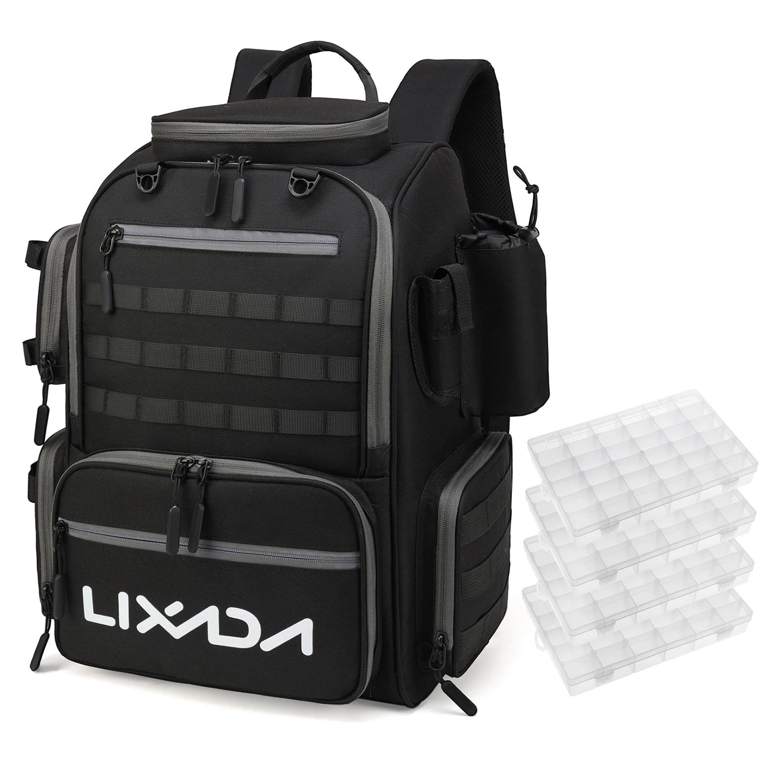 Lixada Mochila de pesca Bolsa de armazenamento de equipamento de pesca à prova d'água com 4 bandejas e capa de chuva - Image 1