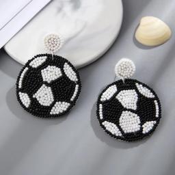 Boêmio bola de tecido arroz talão brincos, criativo feminino jóias, costurado à mão, futebol, basquetebol, rugby, europeu e americano - Image 2