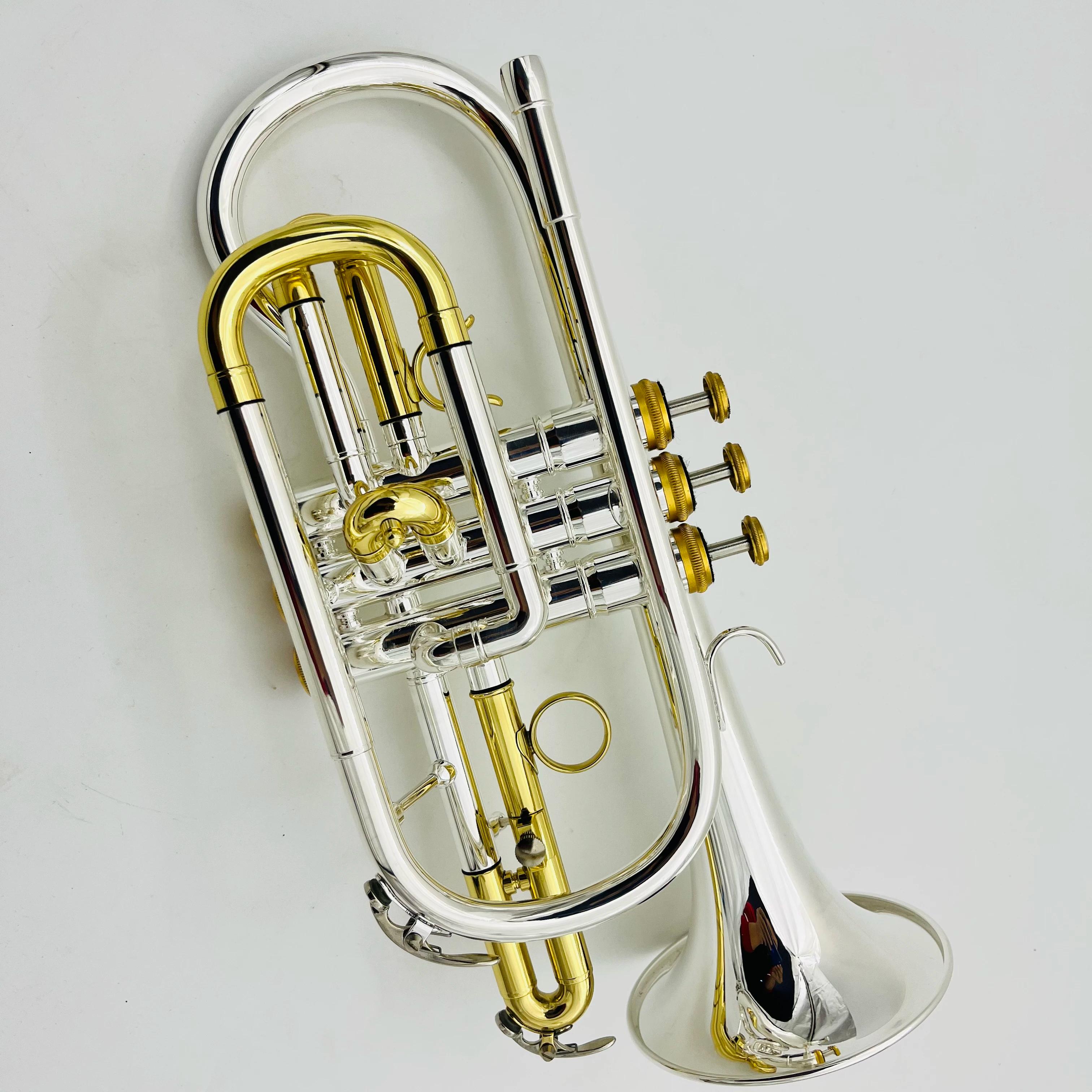 Profissional prata e banhado a ouro cornet chifre b-flat profissional instrumento de bronze trompete com acessórios caso - Image 1