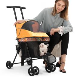 Moderno carrinho de estimação leve dobrável gatos cães suprimentos para animais de estimação caminhada o gato do cão 4 rodas carrinho de viagem ao ar livre portátil trole - Image 1