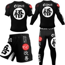 Kimono jiu jitsu mma camiseta + calça rashguard para homens 4 unidades/ternos muay thai mma shorts bjj gi rash guard boxe camisas sportsuit - Image 1