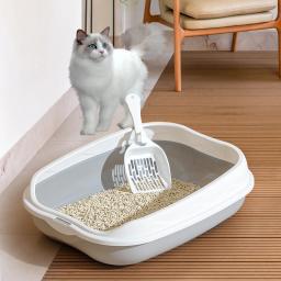 Caixa de areia semi-fechada à prova de respingos, vaso sanitário para gatos grandes, suprimentos de limpeza para cocô de gato grande, tigela para animais de estimação - Image 1
