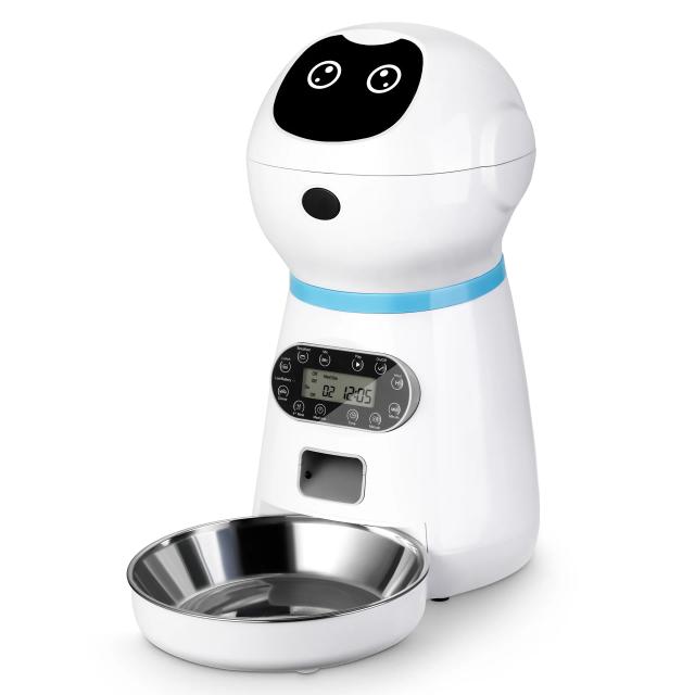 Alimentador Automático Inteligente com Voz para Pets - Dispenser de Ração Seca para Gatos e Cães com Bacia de Aço Inoxidável e Capacidade de 3,5L