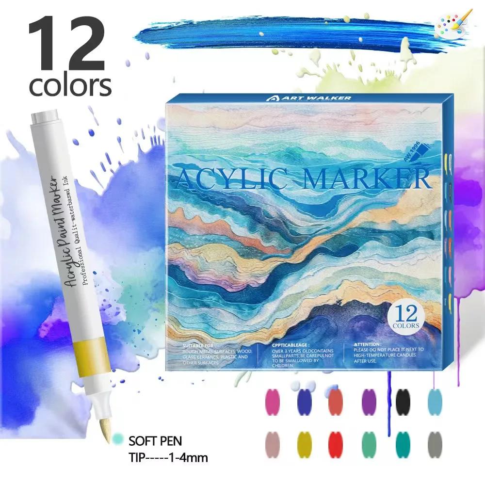 12-80 cores caneta marcador de arte acrílica pintura em rocha para crianças graffiti pedra cerâmica vidro madeira diy artesanato arte artigos de papelaria suprimentos - Image 1