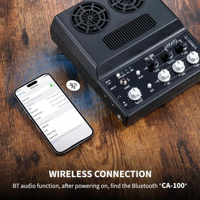 Amplificador de guitarra elétrica Lekato CP-100: Mini Headphone com Distorção, Delay e Aux Jack de 20W