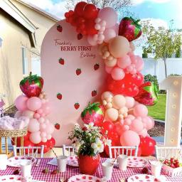 Decorações de festa de aniversário temáticas morango, Foil Mylar Balões para meninas, Morango doce, 6pcs - Image 4