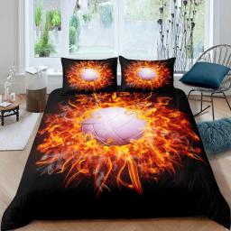 Conjunto de capa de edredão de vôlei, microfibra, tema de bola esportiva, mistura de fogo e água, conjunto de cama dupla, queen, king size - Image 4