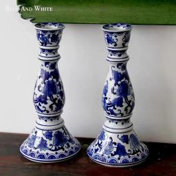 Castiçal tradicional de porcelana azul e branca, design oriental, vela dendrítica decorativa chinesa de Feng Shui, 2 peças - Image 4