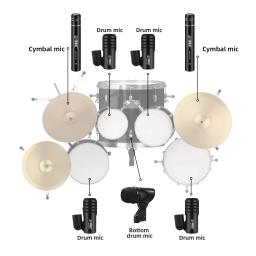 Kit profissional Microfone de Bateria com Clip Braço Stand Wired Kit Microfone Dinâmico, Bass e Snare e Cymbal Mic, DG7 - Image 6