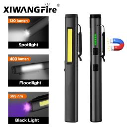 Lanterna LED recarregável Mini USB, Pen Clip Multifuncional, 800mAh, 365nm, Luz UV, COB, Camping, Reparação de Trabalho, 4 em 1 - Image 1