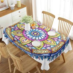 Toalha de mesa tribal mandala motivo tibetano com arte geométrica floral sala de jantar cozinha toalha de mesa retangular azul verde preto - Image 3