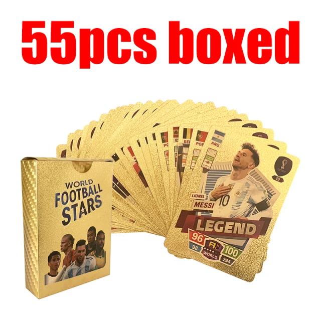 Edição Limitada de Cartões de Estrelas do Futebol Mundial em Ouro - Brinquedos de Jogadores de Futebol para Fãs Infantis, Disponível em Pacotes de 27 e 55 Peças