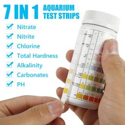 Água do aquário qualidade teste tiras, Fish Tank Test Kit, água doce salgada, tiras de teste PH, 7 em 1, 100pcs - Image 1