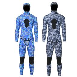 Fato de neoprene de 2 peças, camuflagem com capuz, mergulho, natação, subaquática, caça, proteção quente e fria, 3mm - Image 3