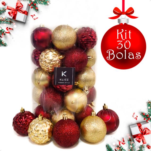 Conjunto de 30 Bolas de Natal Decoradas com Glitter - 6cm Mistas para Decoração Festiva