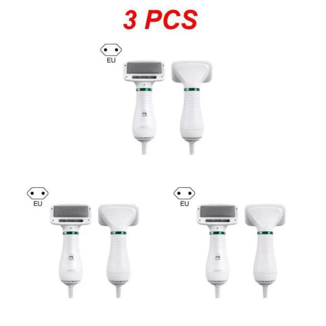 Secador de Cão e Gato com Temperatura Ajustável e Baixo Ruído - Escova Grooming 2 em 1 para Pequenos e Médios Animais, Kit com 3 Peças