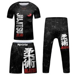 Camisolas de boxe infantis, quimono infantil, Jiu Jitsu Rashguard, t-shirt e calças MMA, calções Muay Thai, Bjj Rash Guard, roupa desportiva, 4 peças por conjunto - Image 3