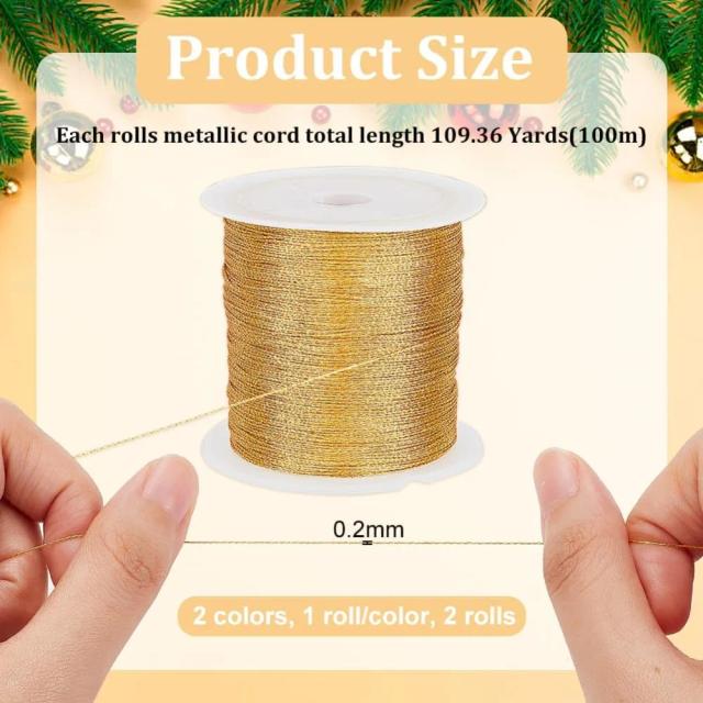 Fio Metálico Bordado para Máquinas de Bordar - Conjunto de 2 Peças em Ouro e Prata, 0,2mm, 219 Jardas para Artesanato