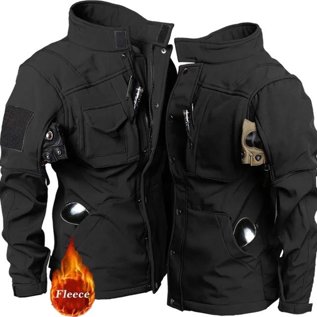 Jaqueta Tática Masculina Impermeável e à Prova de Vento com Múltiplos Bolsos em Pele de Tubarão Velo para Inverno ao Ar Livre