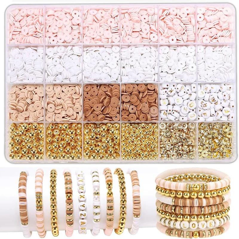 Diy jóias fazendo kit contas de argila pulseira fazendo kit plana preppy contas de argila de polímero para pulseiras da amizade fazendo diy - Image 1