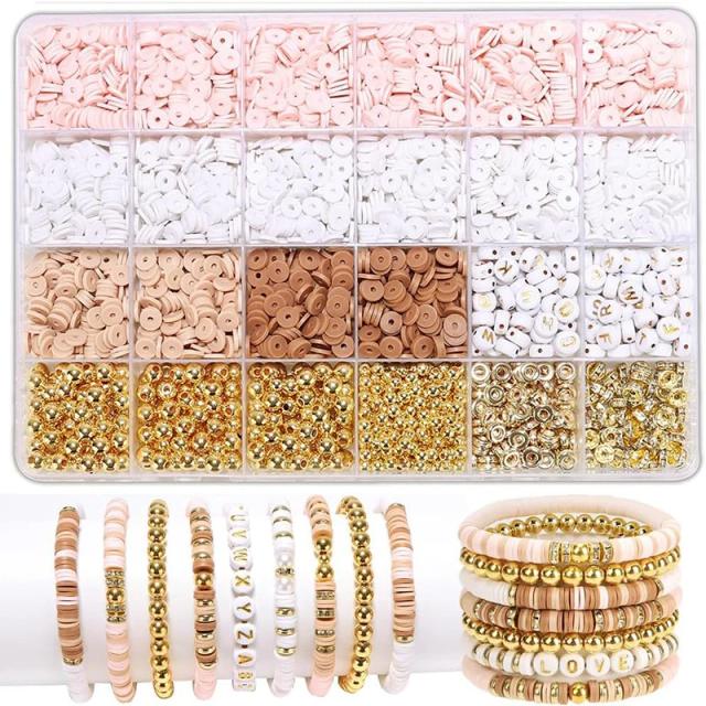 Kit DIY de Contas de Argila para Criar Jóias Personalizadas: Pulseiras e Colares com Letras Douradas - Presente Perfeito para Meninas e Mulheres