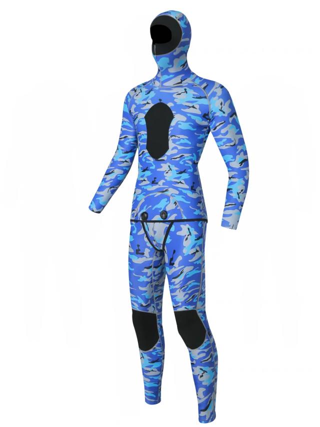 Fato de Neoprene de 2 Peças com Capuz em Camuflagem para Mergulho e Natação, Proteção Térmica de 3mm para Atividades Subaquáticas e Caça