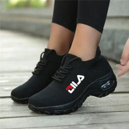 Mulheres tênis sapatos de malha respirável altura crescente deslizamento-on meia feminina calçados ao ar livre tênis femininos plataformas de fundo grosso - Image 4