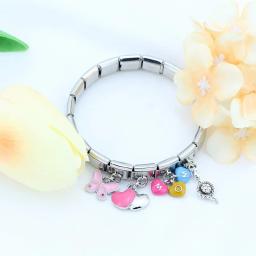 Hapiship-Glaze Color Charm Bracelet, Jóias de Aço Inoxidável, Cão, Borboleta, Coração, Link Italiano, Fit DIY, 9mm, DJ546, Nova Moda, 2024 - Image 2