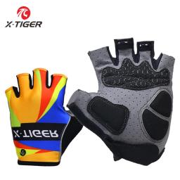 X-TIGER luvas de ciclismo meio dedo pro luvas de corrida 3d almofada de gel homem mulher respirável antiderrapante luvas esportivas mtb bicicleta mitten - Image 1